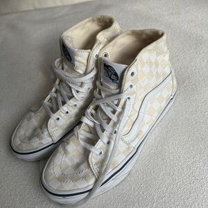 Worn once tan checked high top vans